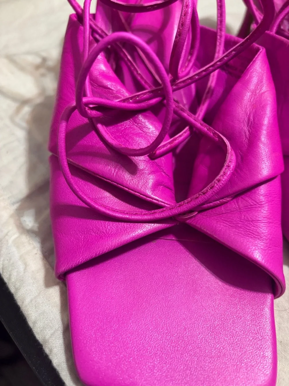 ZARA Hot Pink Twist Knot Lace-Up Sandals - Picture 5 of 7